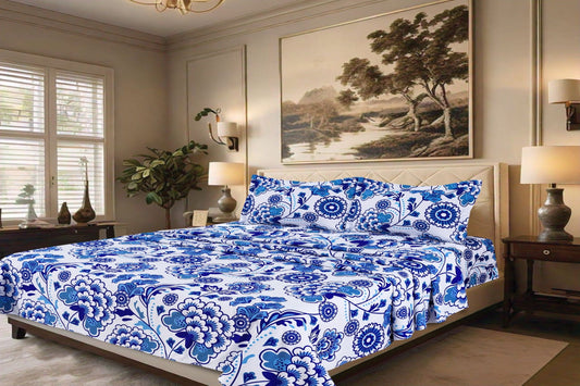 Blue Blossom Micro Fiber Cotton Bedsheet